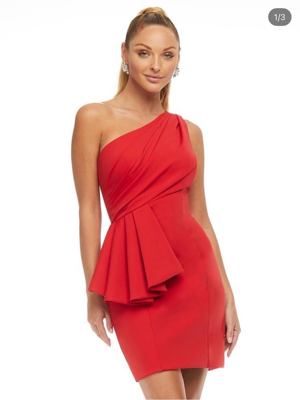 One-Shoulder Red Peplum Cocktail Dress